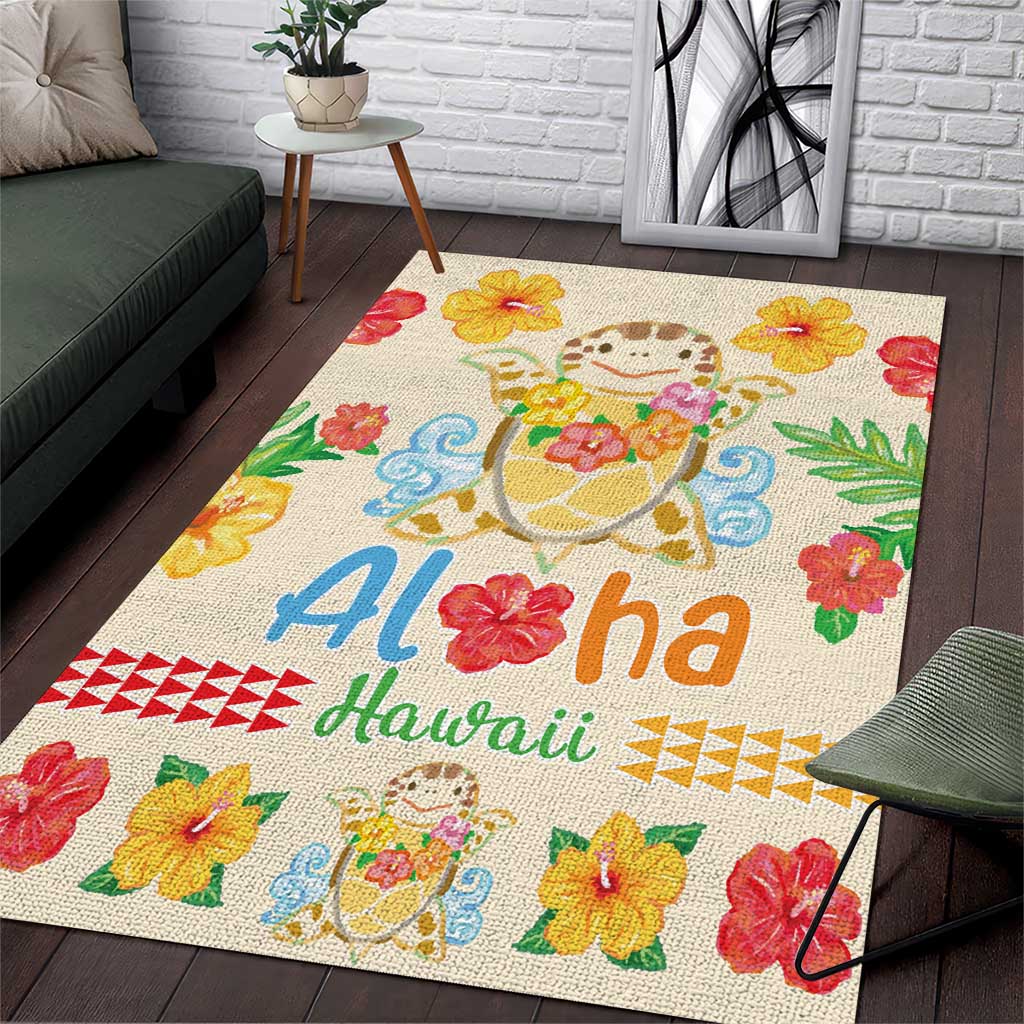 Kawaii Turtle Area Rug Aloha Hibiscus Flowers