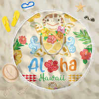 Kawaii Turtle Beach Blanket Aloha Hibiscus Flowers LT9 One Size 150cm Beige - Polynesian Pride