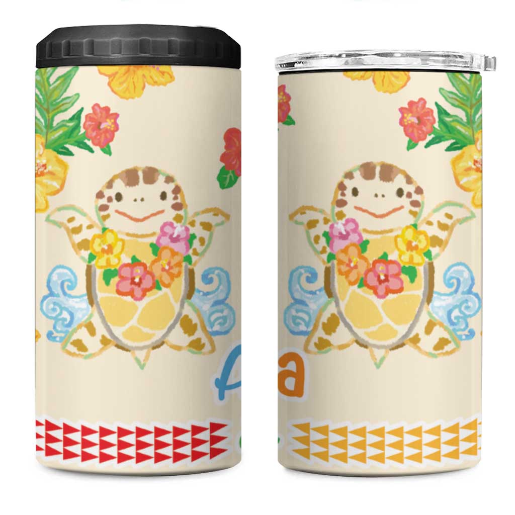 Kawaii Turtle 4 in 1 Can Cooler Tumbler Aloha Hibiscus Flowers LT9 One Size: 16 oz Beige - Polynesian Pride