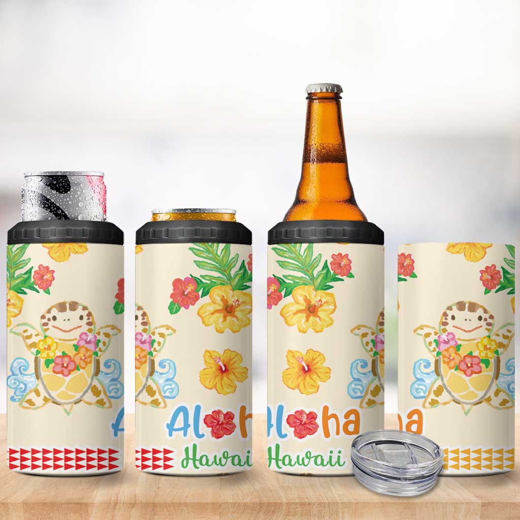 Kawaii Turtle 4 in 1 Can Cooler Tumbler Aloha Hibiscus Flowers LT9 - Polynesian Pride