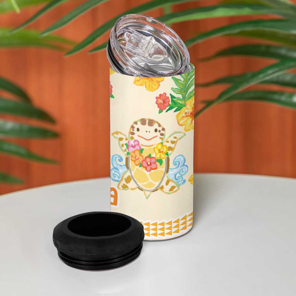 Kawaii Turtle 4 in 1 Can Cooler Tumbler Aloha Hibiscus Flowers LT9 - Polynesian Pride
