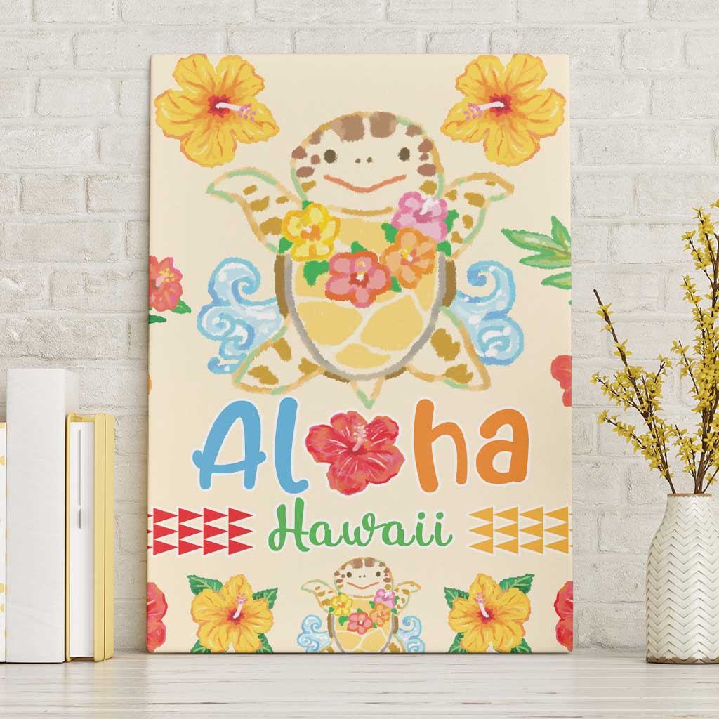Kawaii Turtle Canvas Wall Art Aloha Hibiscus Flowers LT9 Without Frame Beige - Polynesian Pride