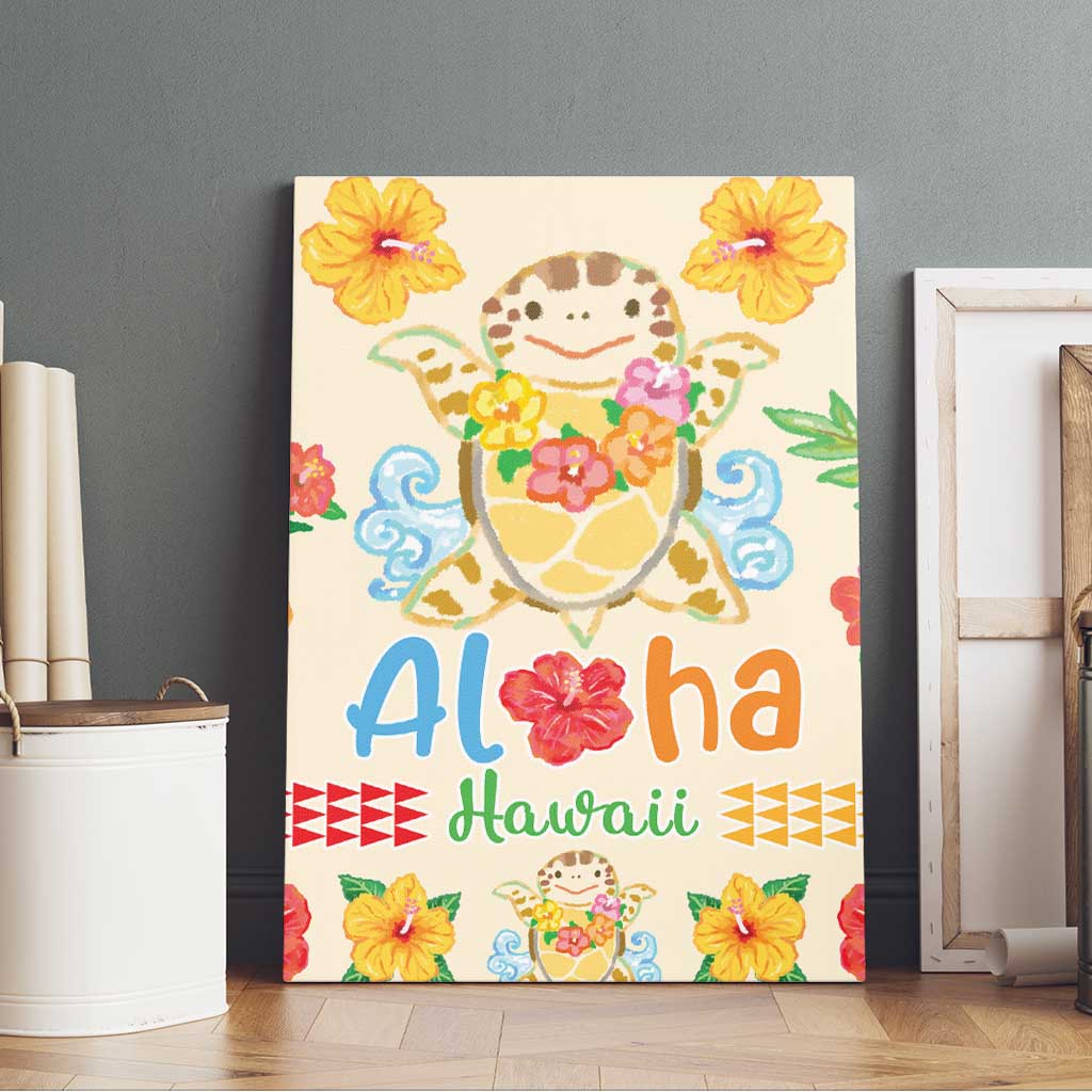 Kawaii Turtle Canvas Wall Art Aloha Hibiscus Flowers LT9 - Polynesian Pride