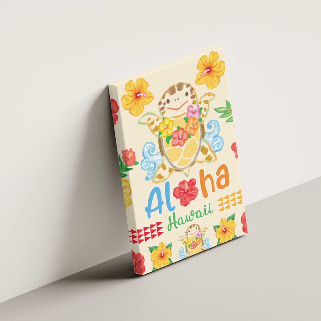 Kawaii Turtle Canvas Wall Art Aloha Hibiscus Flowers LT9 - Polynesian Pride