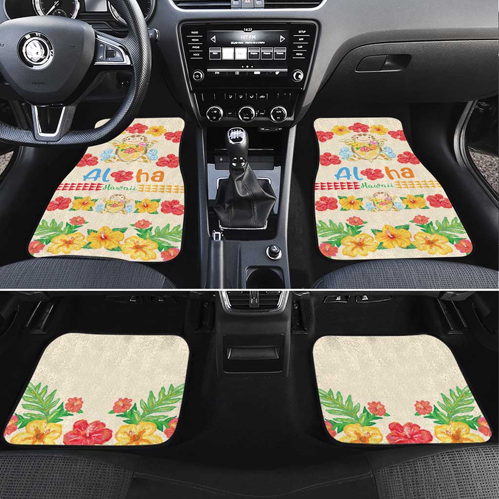 Kawaii Turtle Car Mats Aloha Hibiscus Flowers