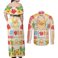 Kawaii Turtle Couples Matching Off Shoulder Maxi Dress and Long Sleeve Button Shirt Aloha Hibiscus Flowers LT9 - Polynesian Pride