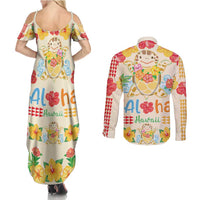 Kawaii Turtle Couples Matching Summer Maxi Dress and Long Sleeve Button Shirt Aloha Hibiscus Flowers LT9 - Polynesian Pride