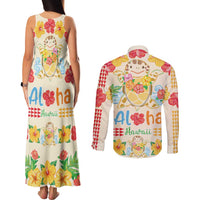 Kawaii Turtle Couples Matching Tank Maxi Dress and Long Sleeve Button Shirt Aloha Hibiscus Flowers LT9 - Polynesian Pride