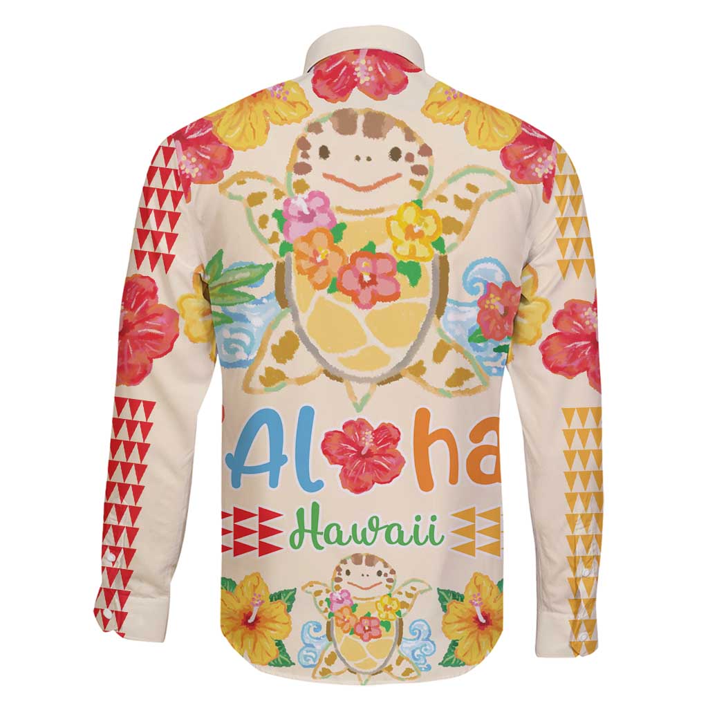 Kawaii Turtle Family Matching Long Sleeve Bodycon Dress and Hawaiian Shirt Aloha Hibiscus Flowers