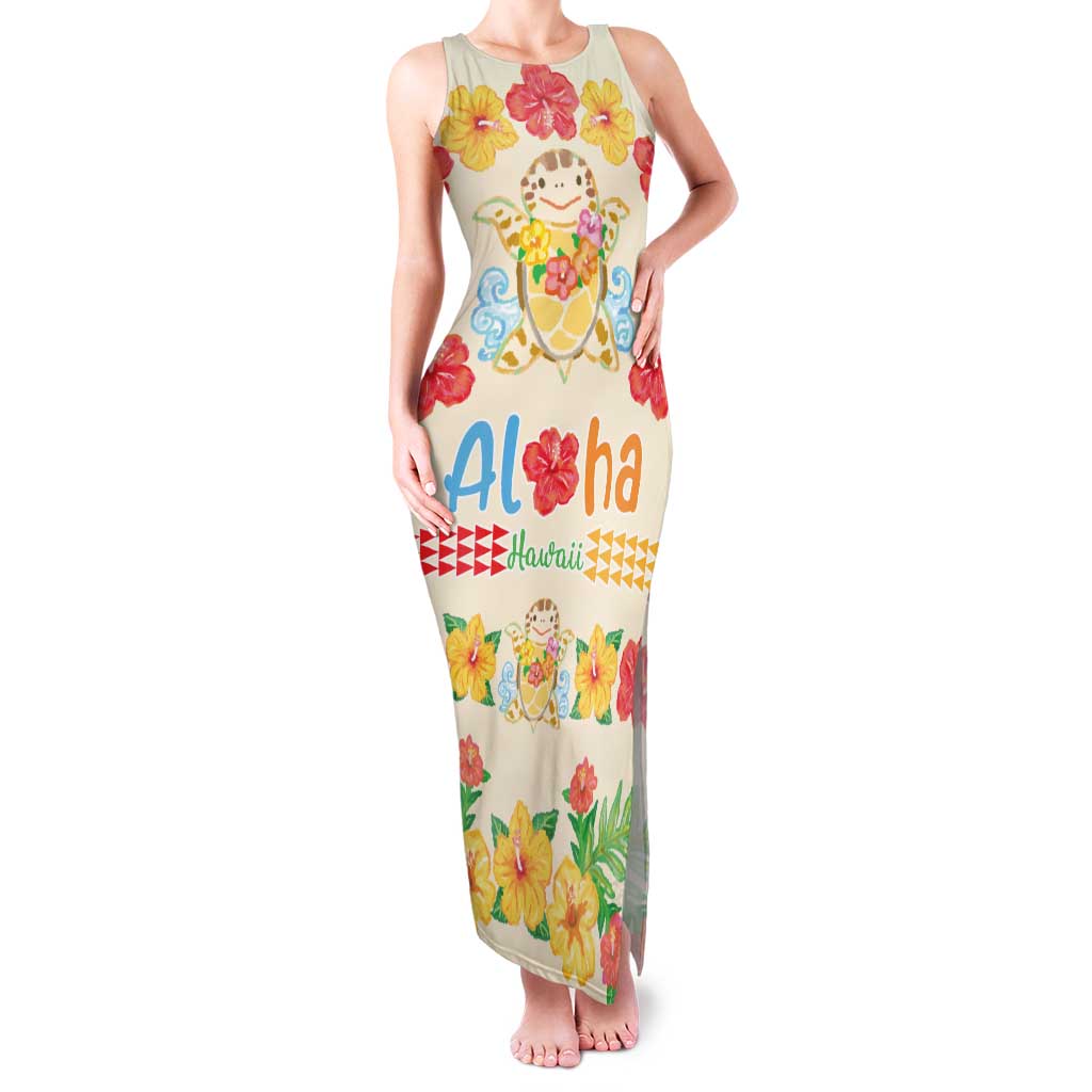 Kawaii Turtle Family Matching Tank Maxi Dress and Hawaiian Shirt Aloha Hibiscus Flowers