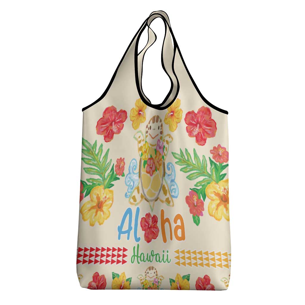 Kawaii Turtle Grocery Bag Aloha Hibiscus Flowers LT9 - Polynesian Pride