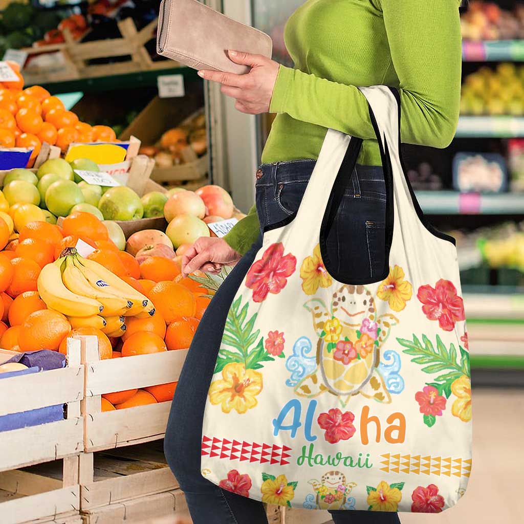 Kawaii Turtle Grocery Bag Aloha Hibiscus Flowers LT9 - Polynesian Pride