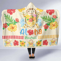 Kawaii Turtle Hooded Blanket Aloha Hibiscus Flowers LT9 One Size Beige - Polynesian Pride