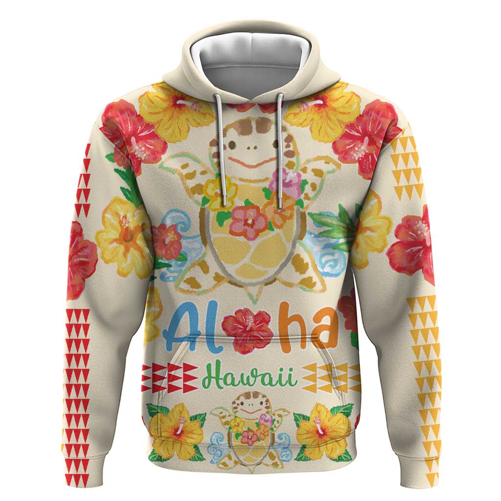 Kawaii Turtle Hoodie Aloha Hibiscus Flowers