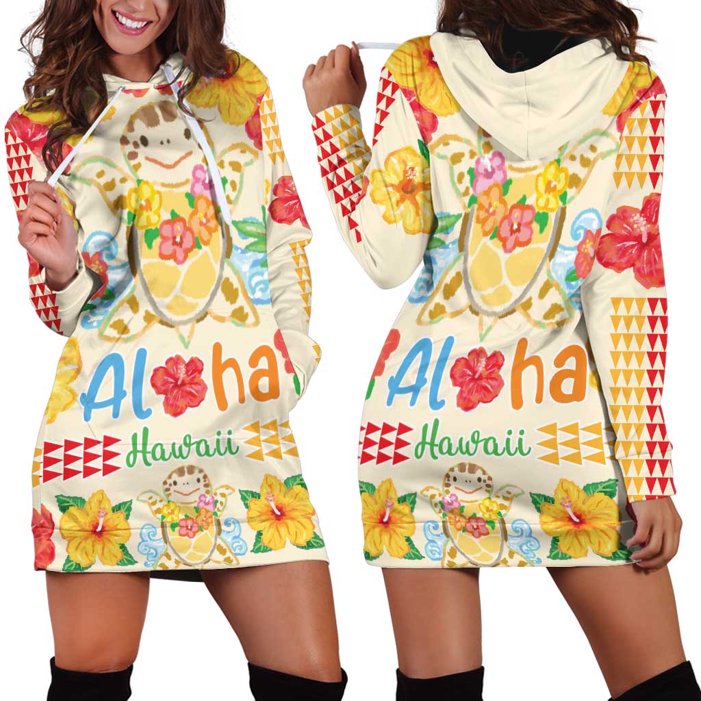 Kawaii Turtle Hoodie Dress Aloha Hibiscus Flowers LT9 - Polynesian Pride