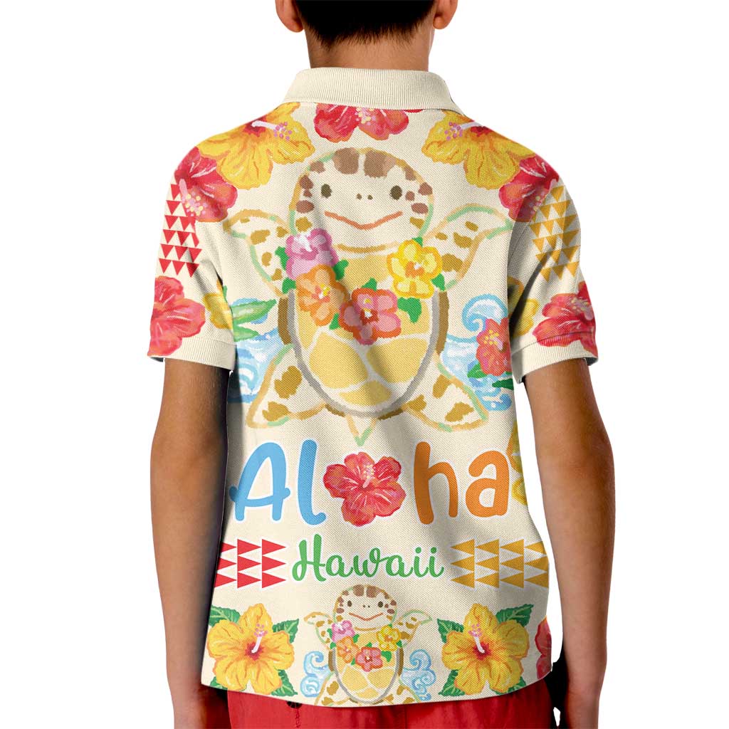 Kawaii Turtle Kid Polo Shirt Aloha Hibiscus Flowers