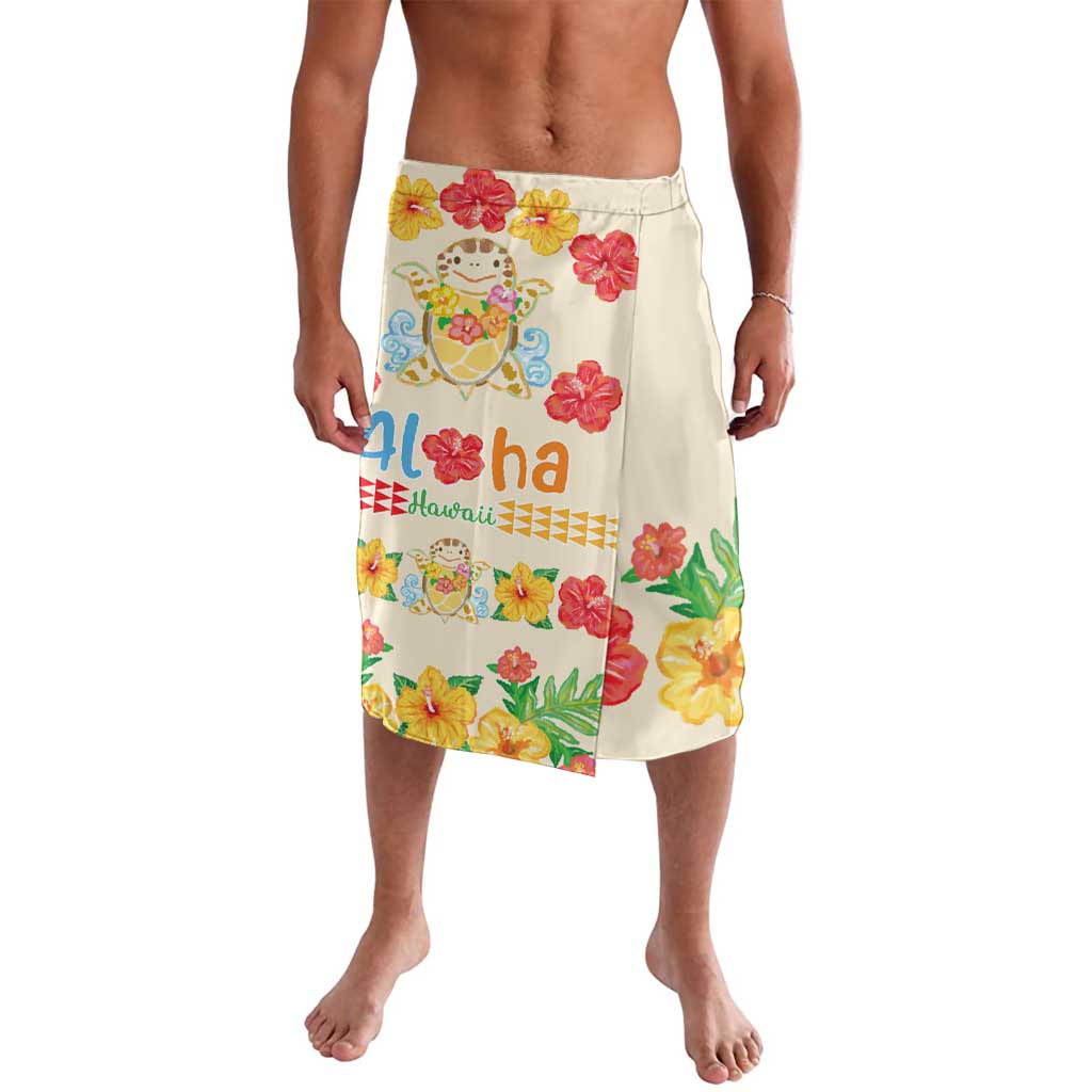 Kawaii Turtle Lavalava Aloha Hibiscus Flowers LT9 Beige - Polynesian Pride