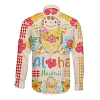 Kawaii Turtle Long Sleeve Button Shirt Aloha Hibiscus Flowers
