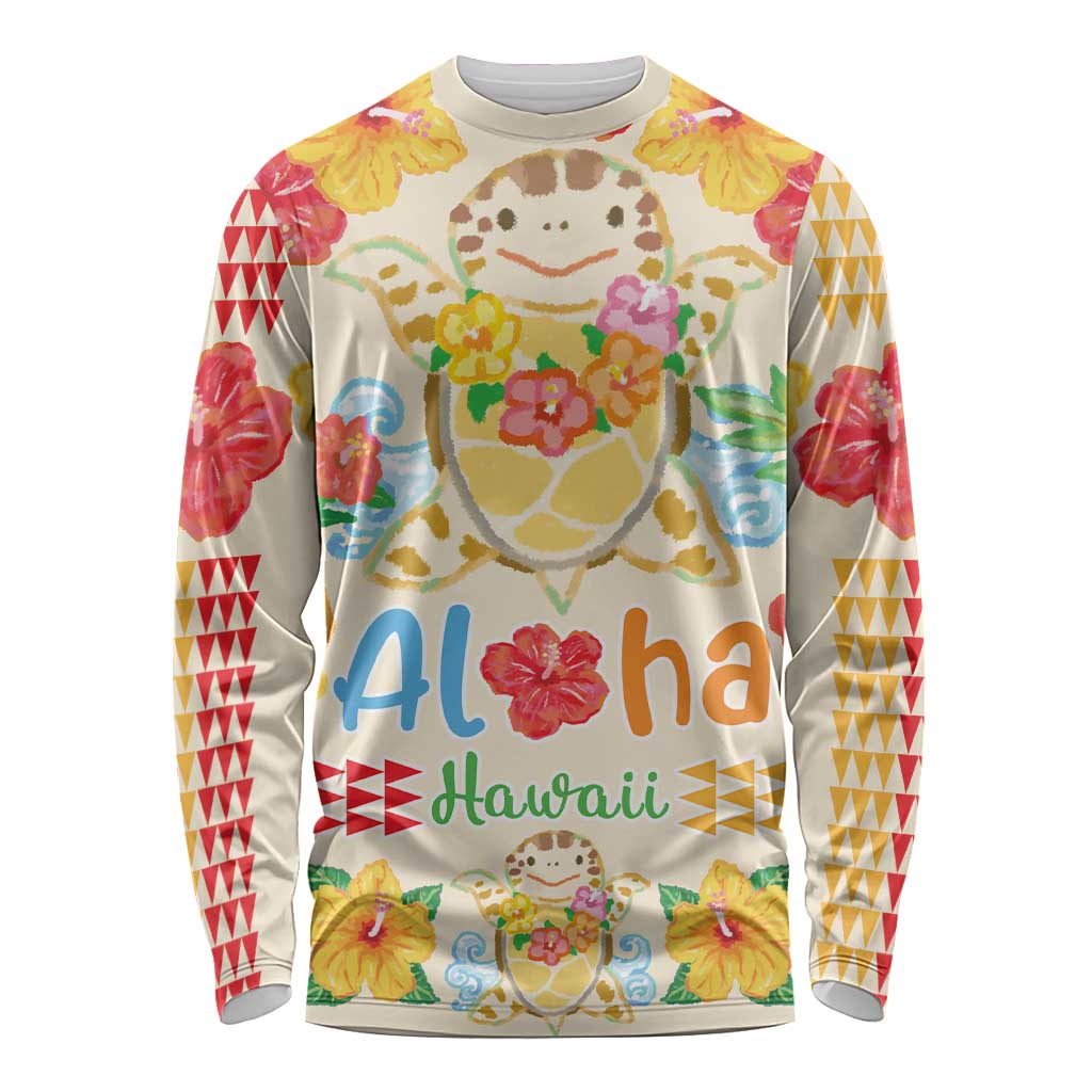 Kawaii Turtle Long Sleeve Shirt Aloha Hibiscus Flowers