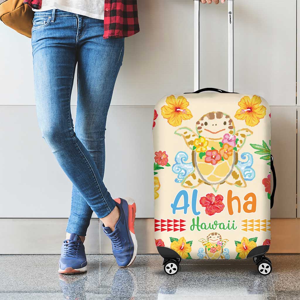 Kawaii Turtle Luggage Cover Aloha Hibiscus Flowers