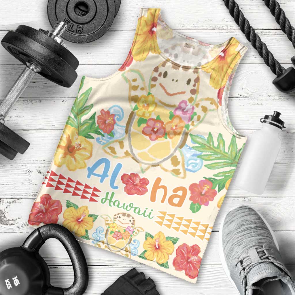Kawaii Turtle Men Tank Top Aloha Hibiscus Flowers LT9 - Polynesian Pride