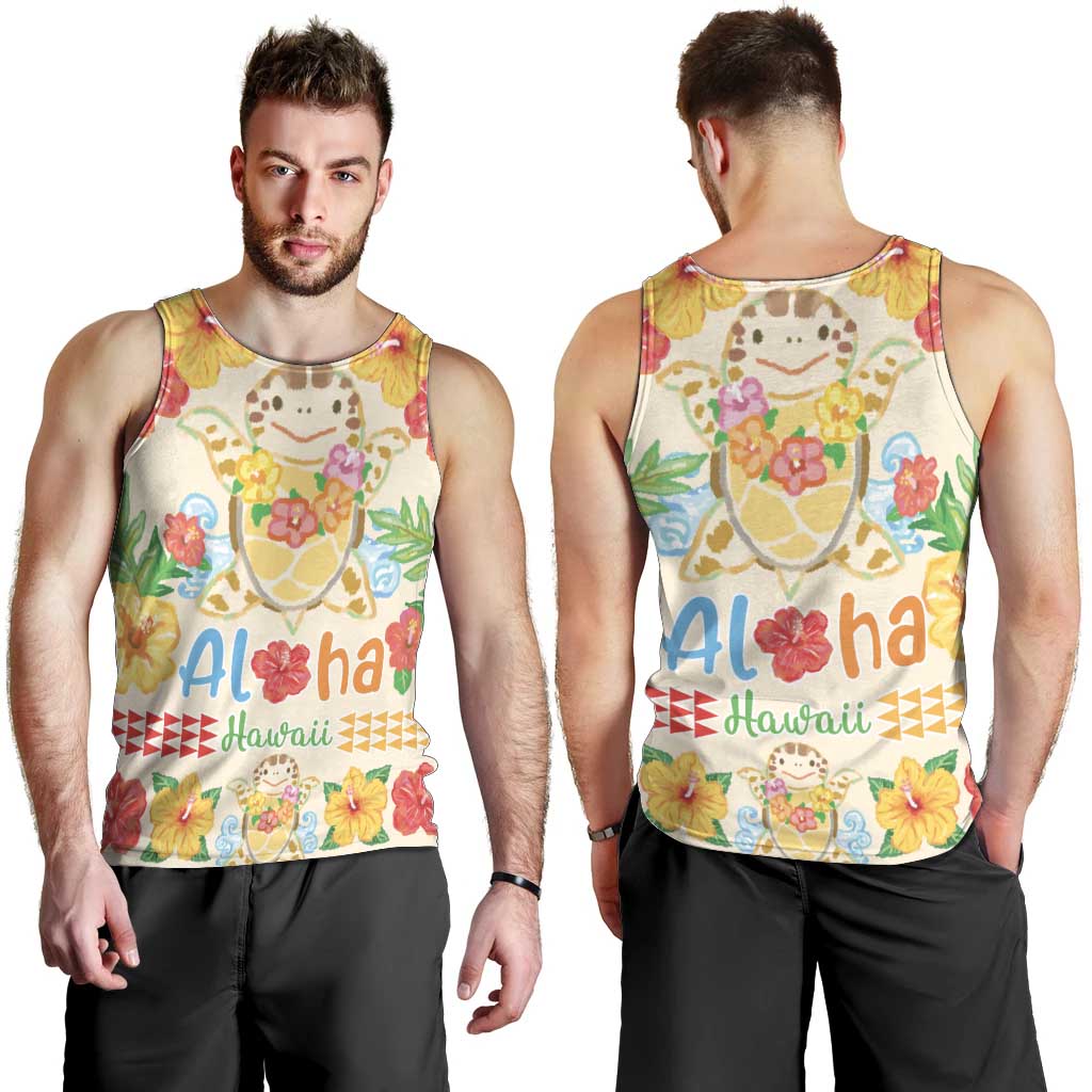 Kawaii Turtle Men Tank Top Aloha Hibiscus Flowers LT9 - Polynesian Pride