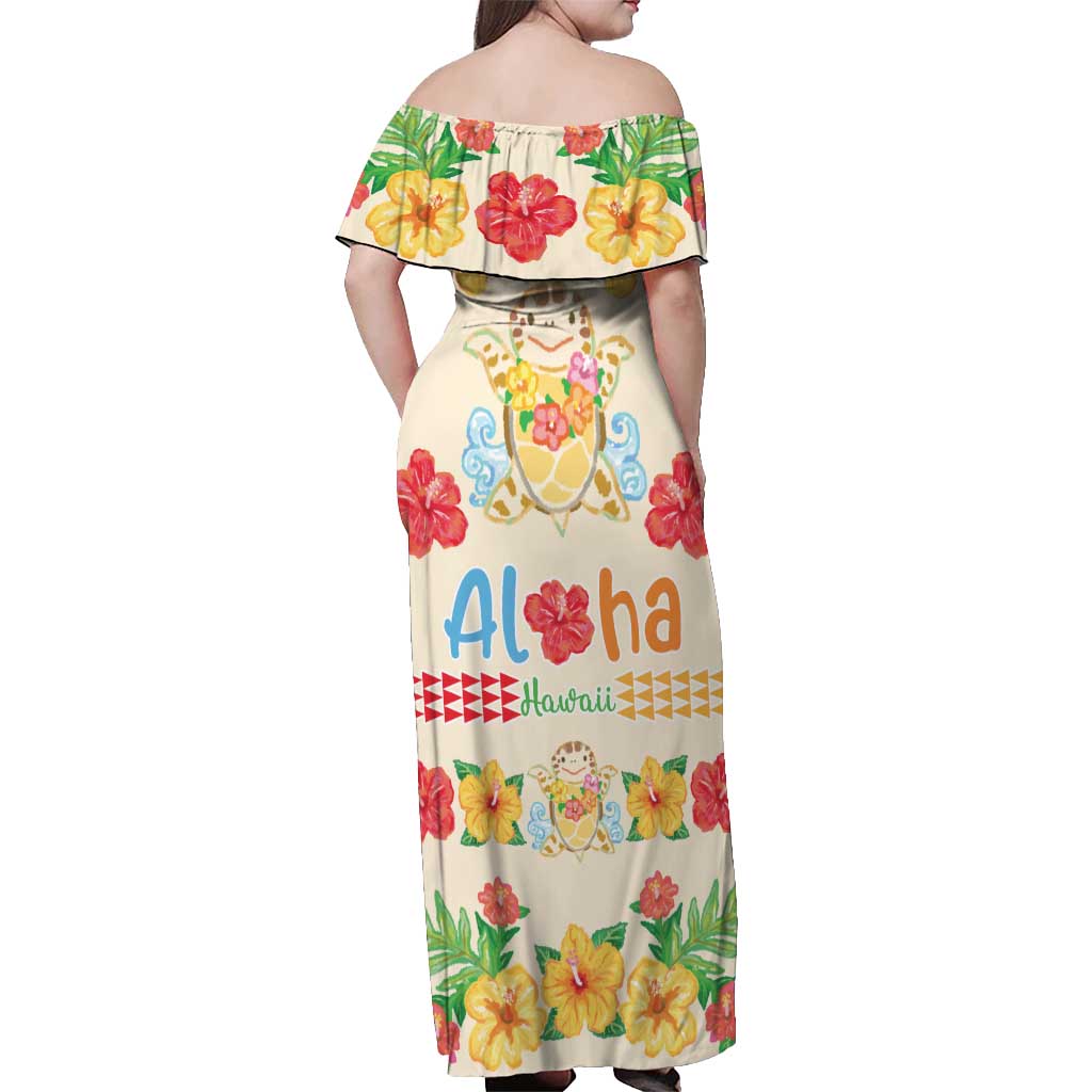 Kawaii Turtle Off Shoulder Maxi Dress Aloha Hibiscus Flowers LT9 - Polynesian Pride