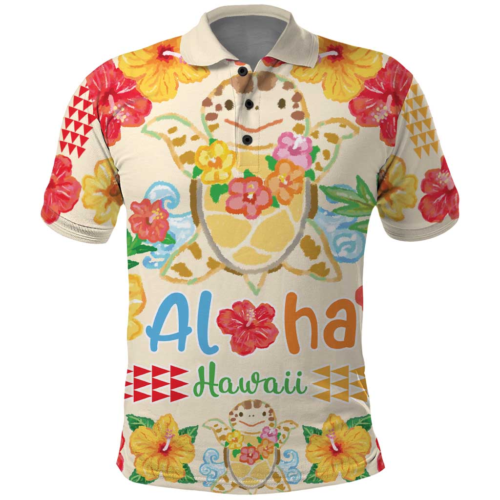 Kawaii Turtle Polo Shirt Aloha Hibiscus Flowers