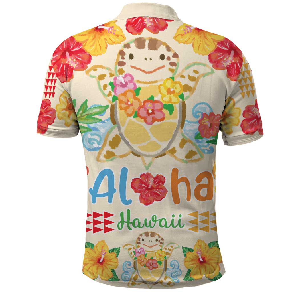 Kawaii Turtle Polo Shirt Aloha Hibiscus Flowers