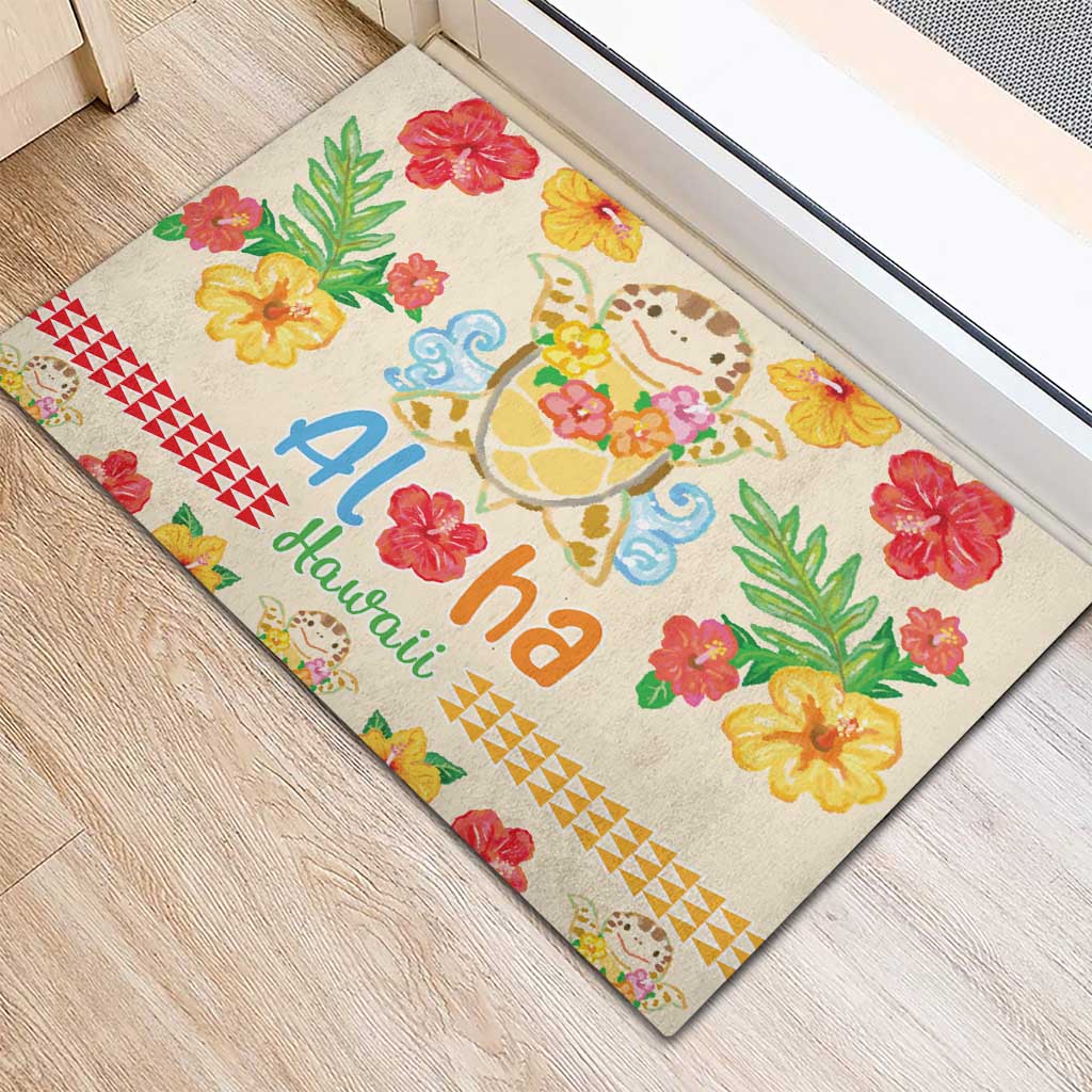 Kawaii Turtle Rubber Doormat Aloha Hibiscus Flowers LT9 - Polynesian Pride