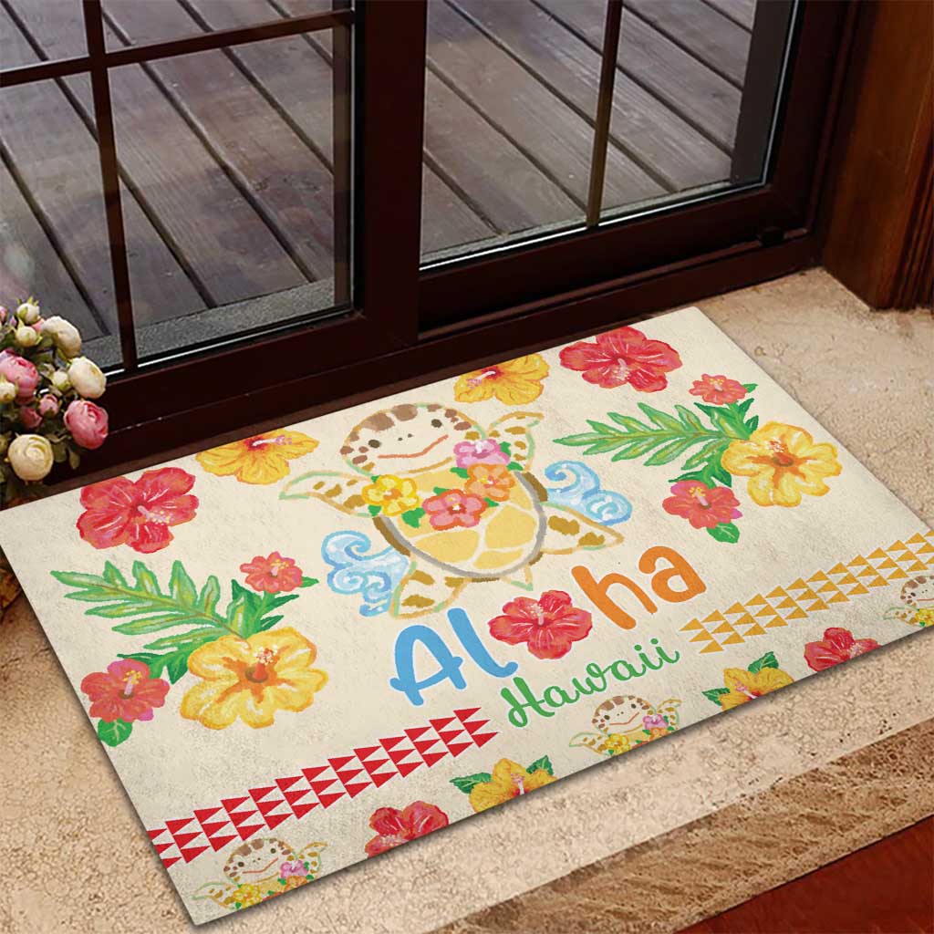 Kawaii Turtle Rubber Doormat Aloha Hibiscus Flowers LT9 - Polynesian Pride