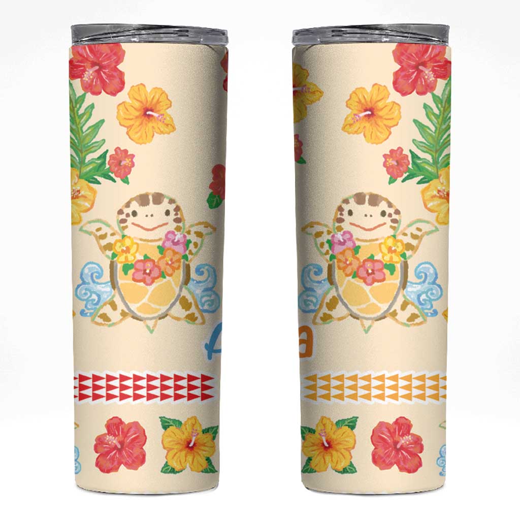Kawaii Turtle Skinny Tumbler Aloha Hibiscus Flowers