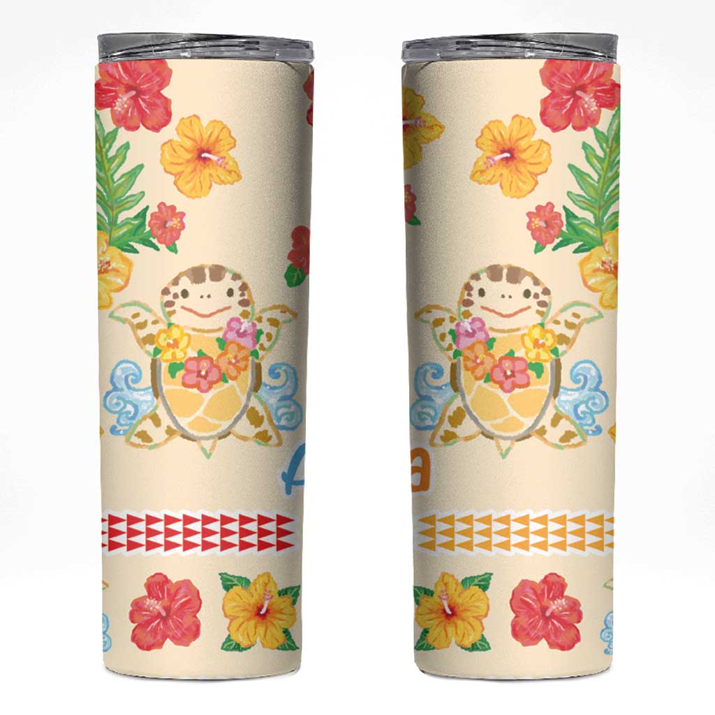 Kawaii Turtle Skinny Tumbler Aloha Hibiscus Flowers