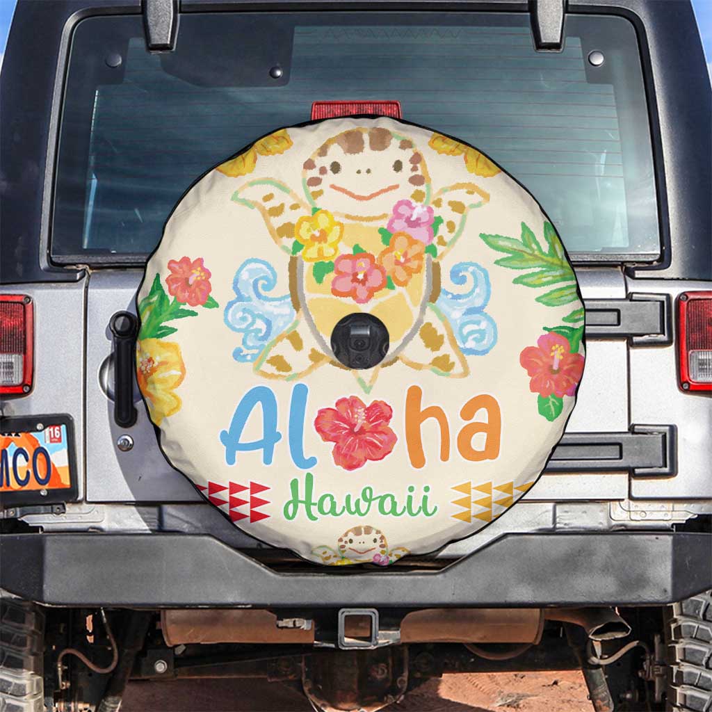 Kawaii Turtle Spare Tire Cover Aloha Hibiscus Flowers LT9 Beige - Polynesian Pride