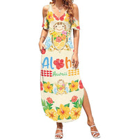 Kawaii Turtle Summer Maxi Dress Aloha Hibiscus Flowers LT9 Women Beige - Polynesian Pride