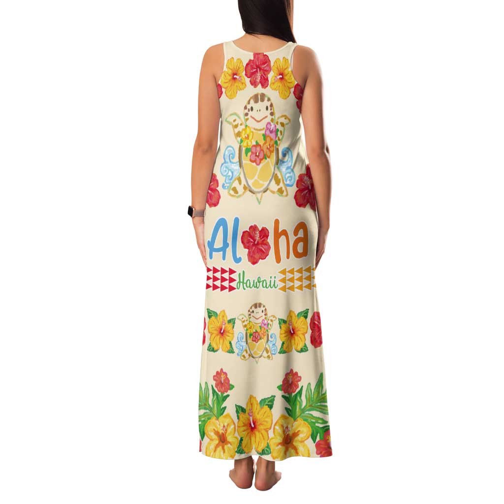 Kawaii Turtle Tank Maxi Dress Aloha Hibiscus Flowers LT9 - Polynesian Pride