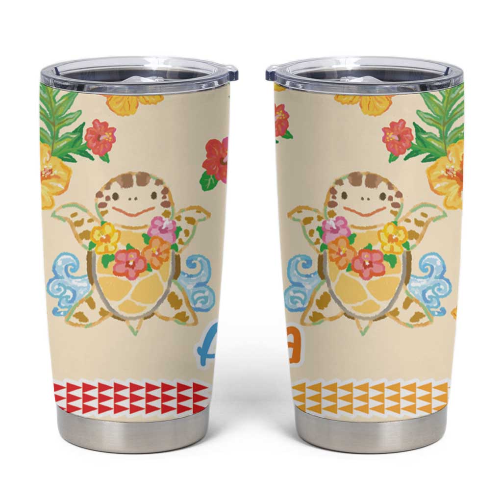 Kawaii Turtle Tumbler Cup Aloha Hibiscus Flowers LT9 Beige - Polynesian Pride