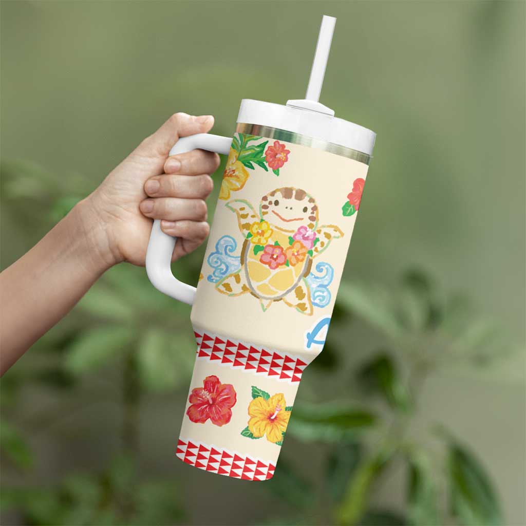 Kawaii Turtle Tumbler With Handle Aloha Hibiscus Flowers LT9 - Polynesian Pride