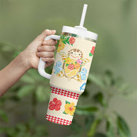 Kawaii Turtle Tumbler With Handle Aloha Hibiscus Flowers LT9 - Polynesian Pride