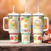 Kawaii Turtle Tumbler With Handle Aloha Hibiscus Flowers LT9 - Polynesian Pride