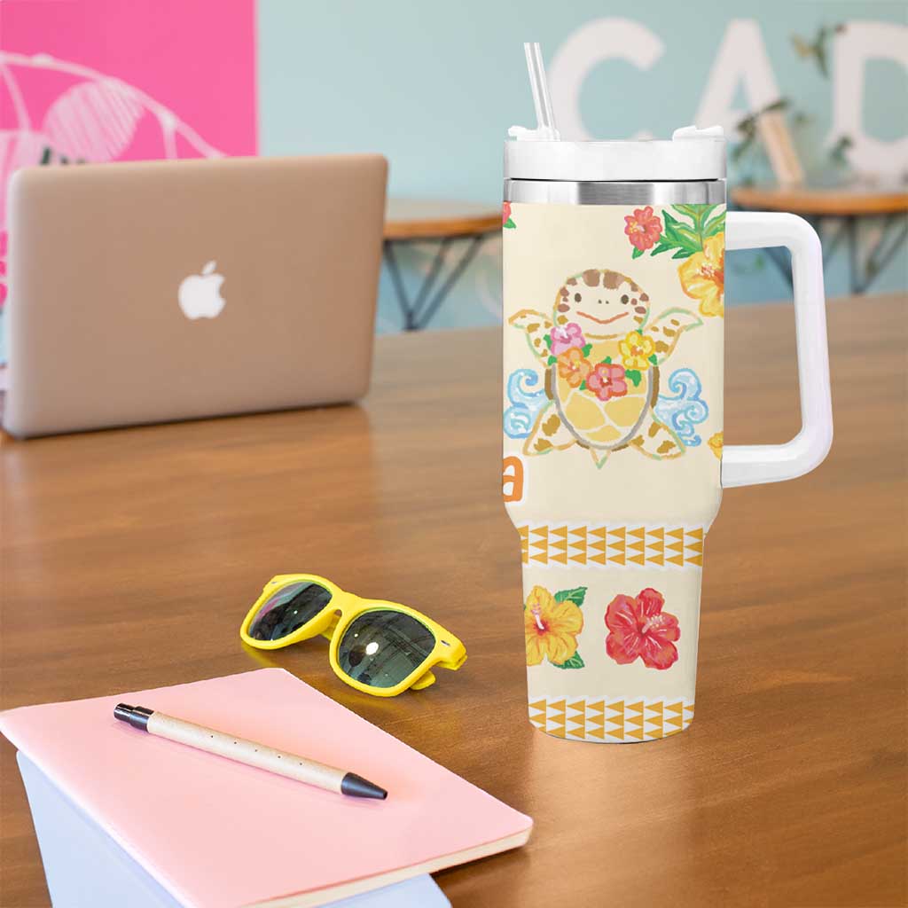 Kawaii Turtle Tumbler With Handle Aloha Hibiscus Flowers LT9 - Polynesian Pride