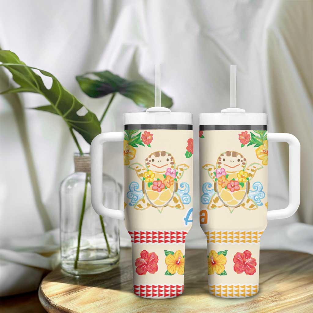 Kawaii Turtle Tumbler With Handle Aloha Hibiscus Flowers LT9 - Polynesian Pride