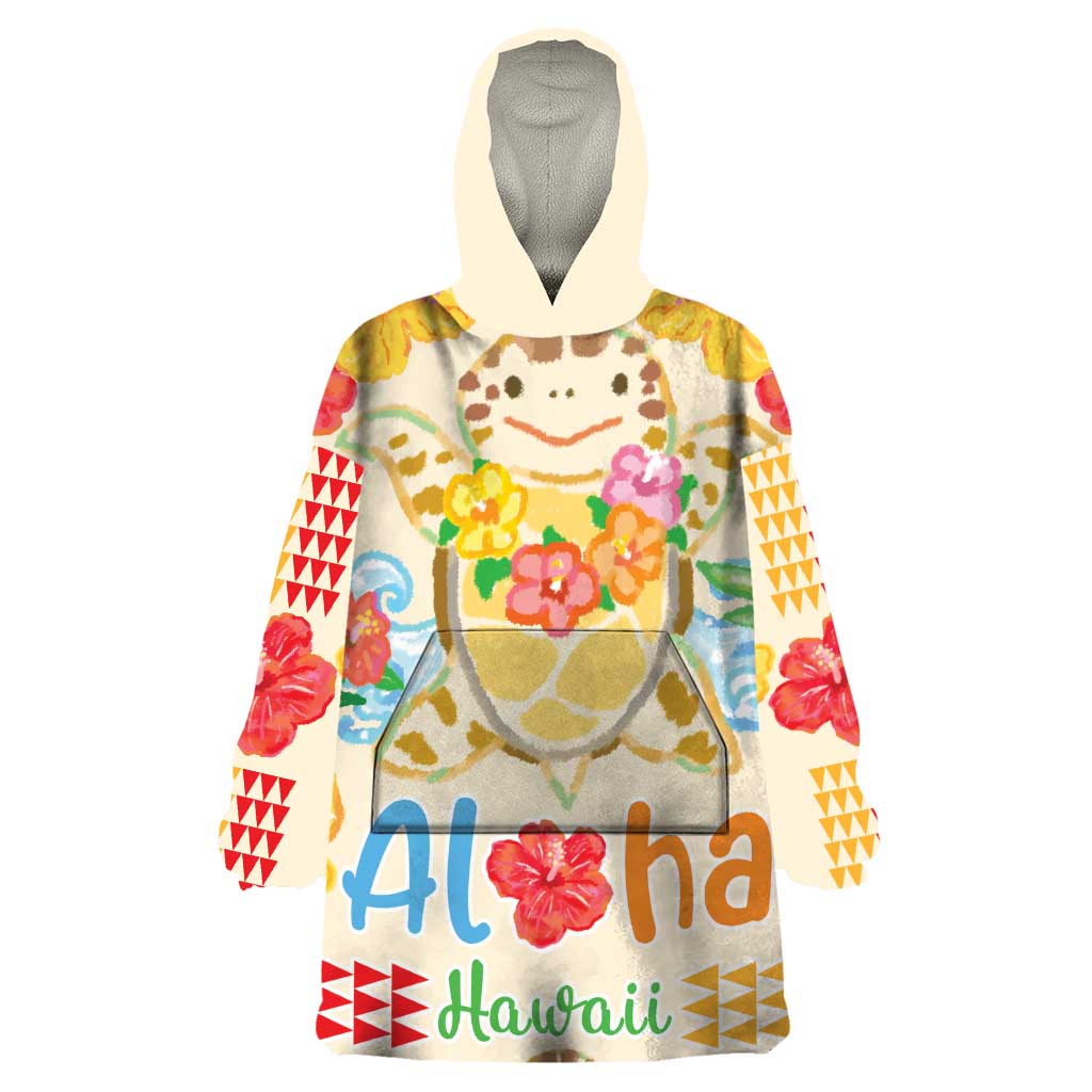 Kawaii Turtle Wearable Blanket Hoodie Aloha Hibiscus Flowers