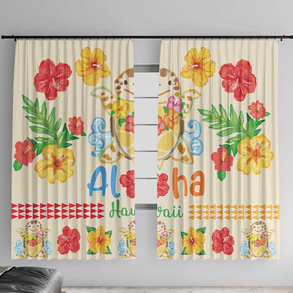 Kawaii Turtle Window Curtain Aloha Hibiscus Flowers