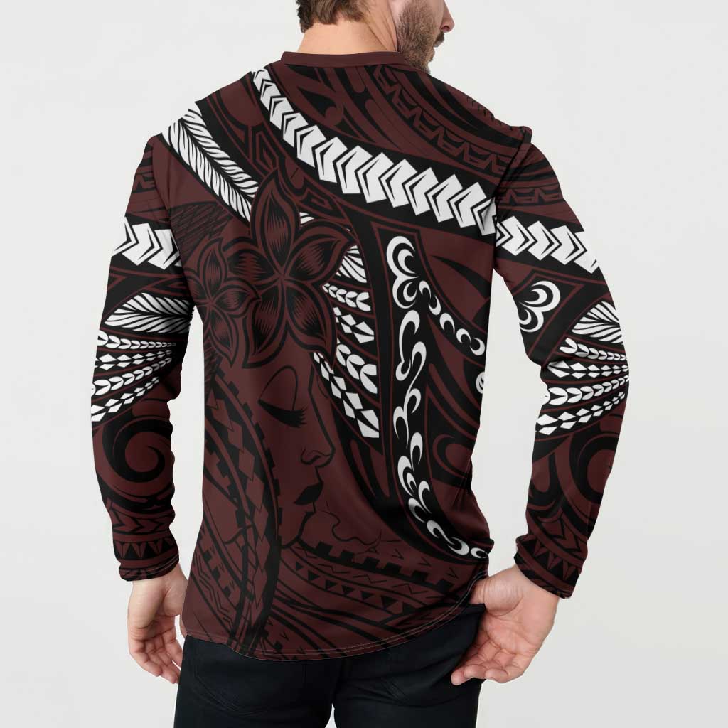 Polynesian Girl Tribal Tattoo Button Sweatshirt Oxbood Vibe LT9 - Polynesian Pride