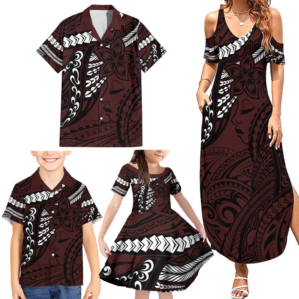 Polynesian Girl Tribal Tattoo Family Matching Summer Maxi Dress and Hawaiian Shirt Oxbood Vibe