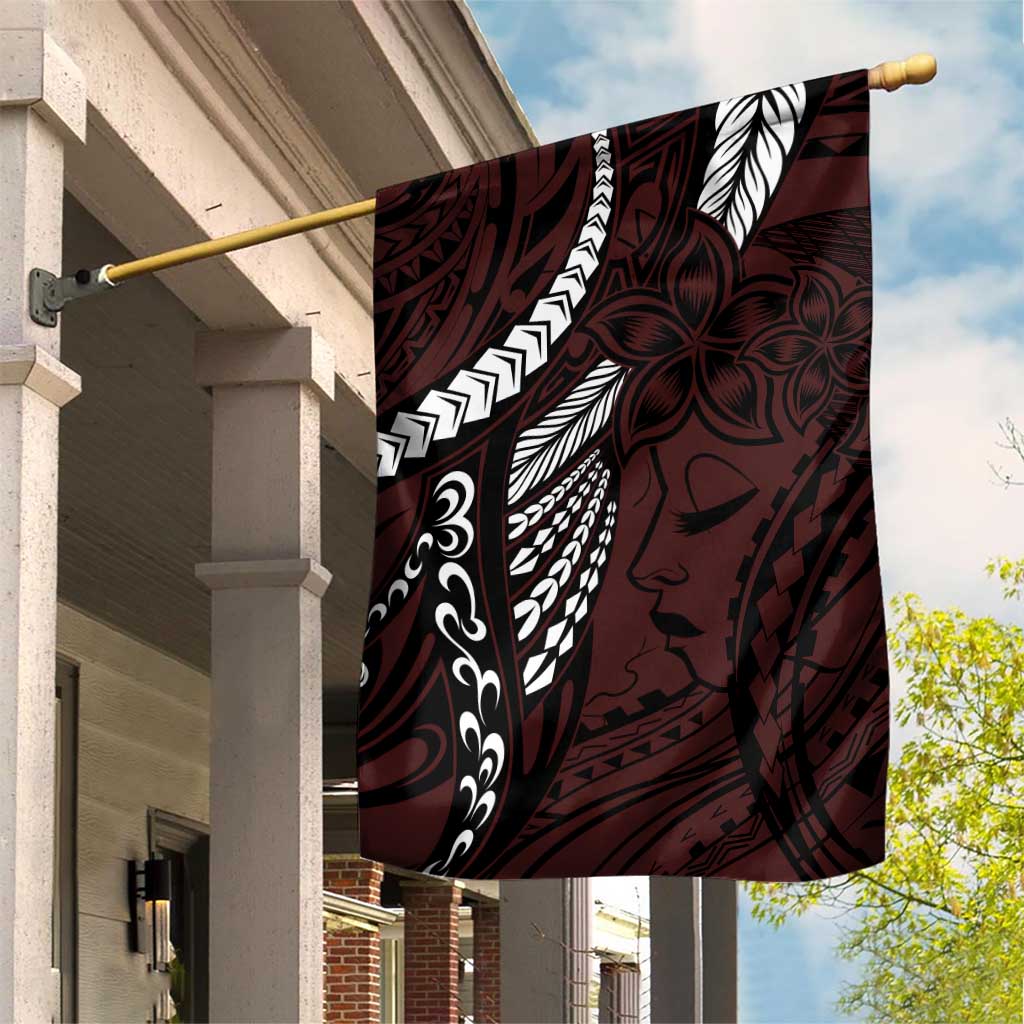 Polynesian Girl Tribal Tattoo Garden Flag Oxbood Vibe LT9 House Flag Oxblood - Polynesian Pride