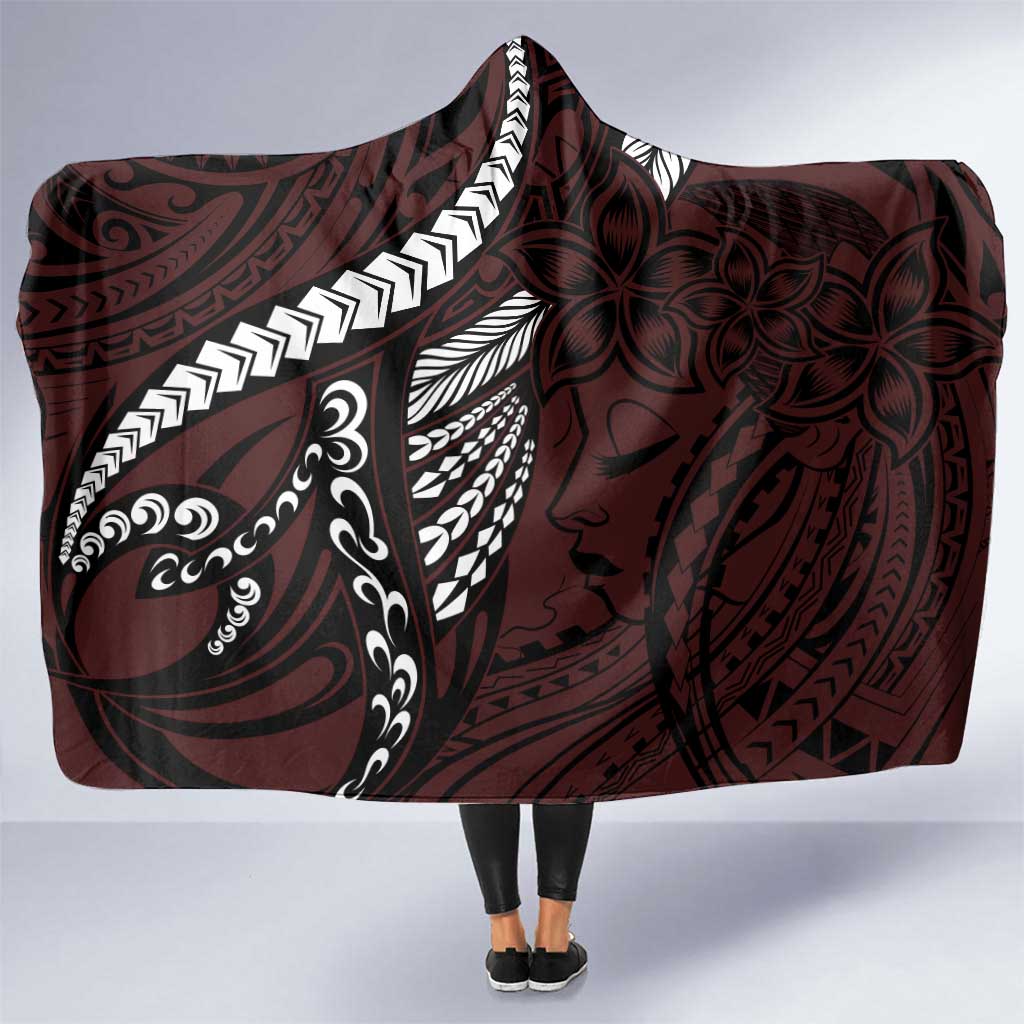 Polynesian Girl Tribal Tattoo Hooded Blanket Oxbood Vibe LT9 One Size Oxblood - Polynesian Pride
