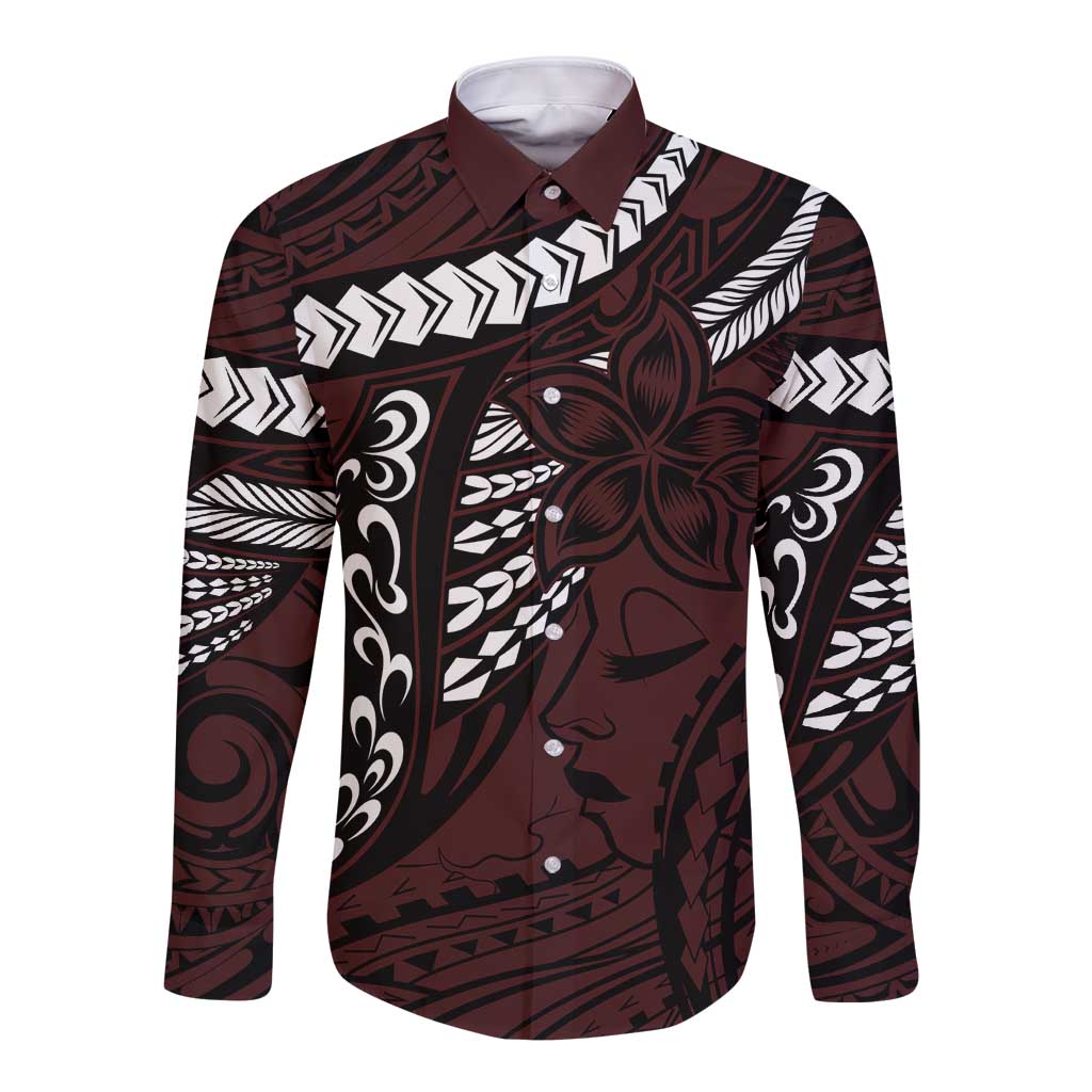 Polynesian Girl Tribal Tattoo Long Sleeve Button Shirt Oxbood Vibe