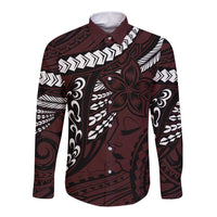 Polynesian Girl Tribal Tattoo Long Sleeve Button Shirt Oxbood Vibe LT9 Unisex Oxblood - Polynesian Pride